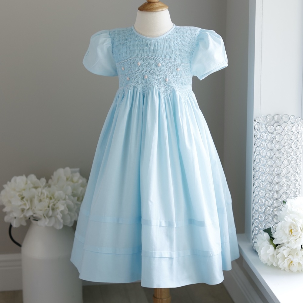 Strasburg Dress Smocked Aqua Blue Size 3/4 RARE FIND COLOR Party Spring